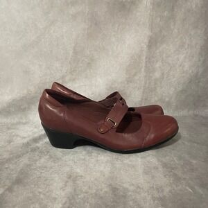 Clarks Bendables Mary Jane Heels Womens Size 11M Burgundy Leather Block Heel